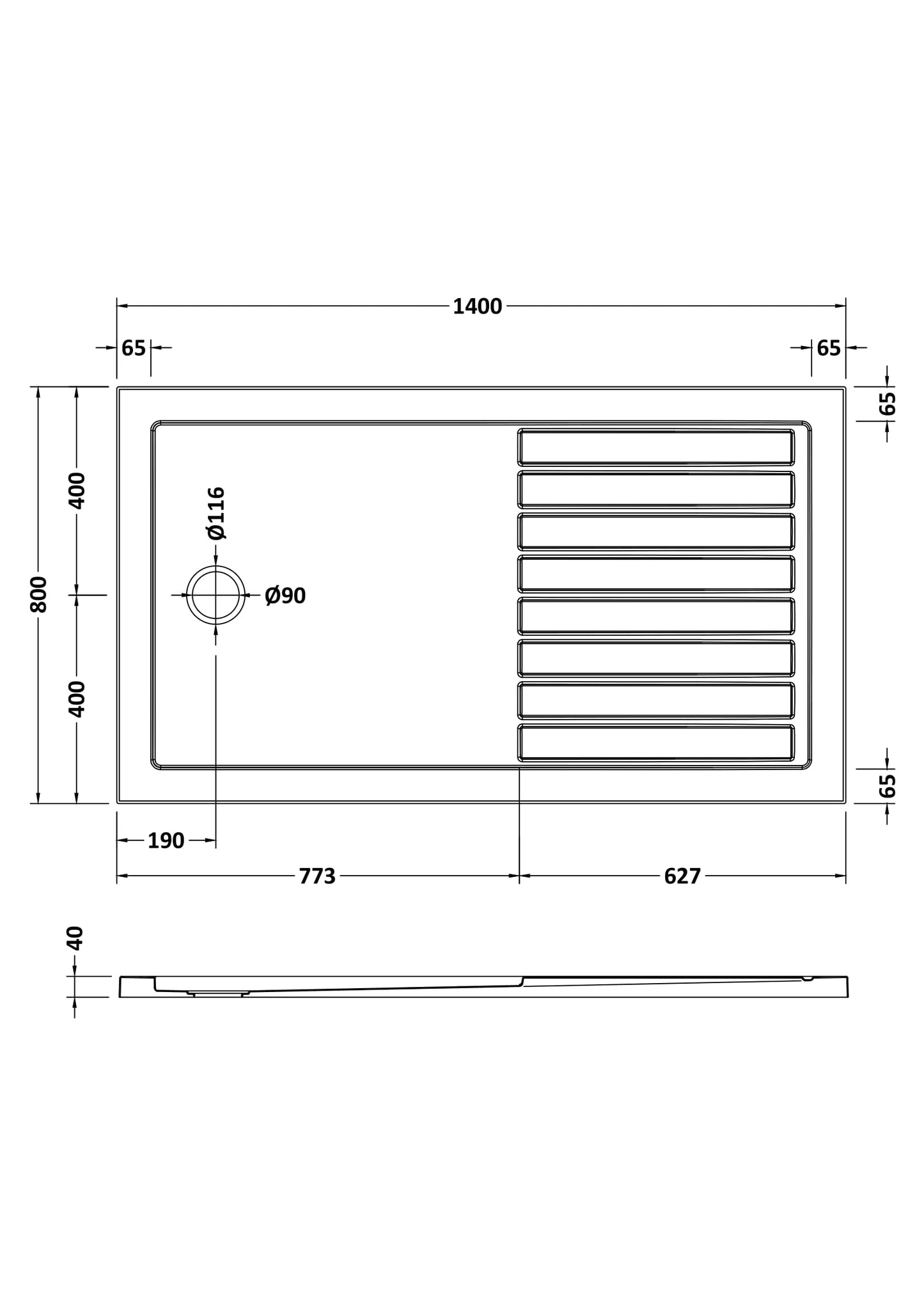 NUIE Slip Resistant Rectangular Walk-In Shower Tray 1400 x 800mm