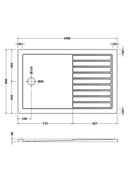 NUIE Slip Resistant Rectangular Walk-In Shower Tray 1400 x 900mm
