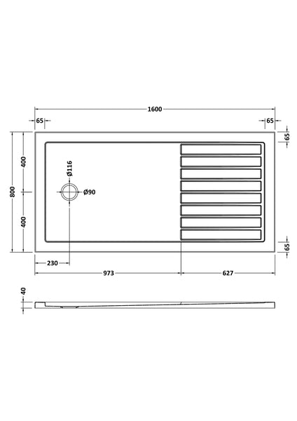 NUIE Slip Resistant Rectangular Walk-In Shower Tray 1600 x 800mm
