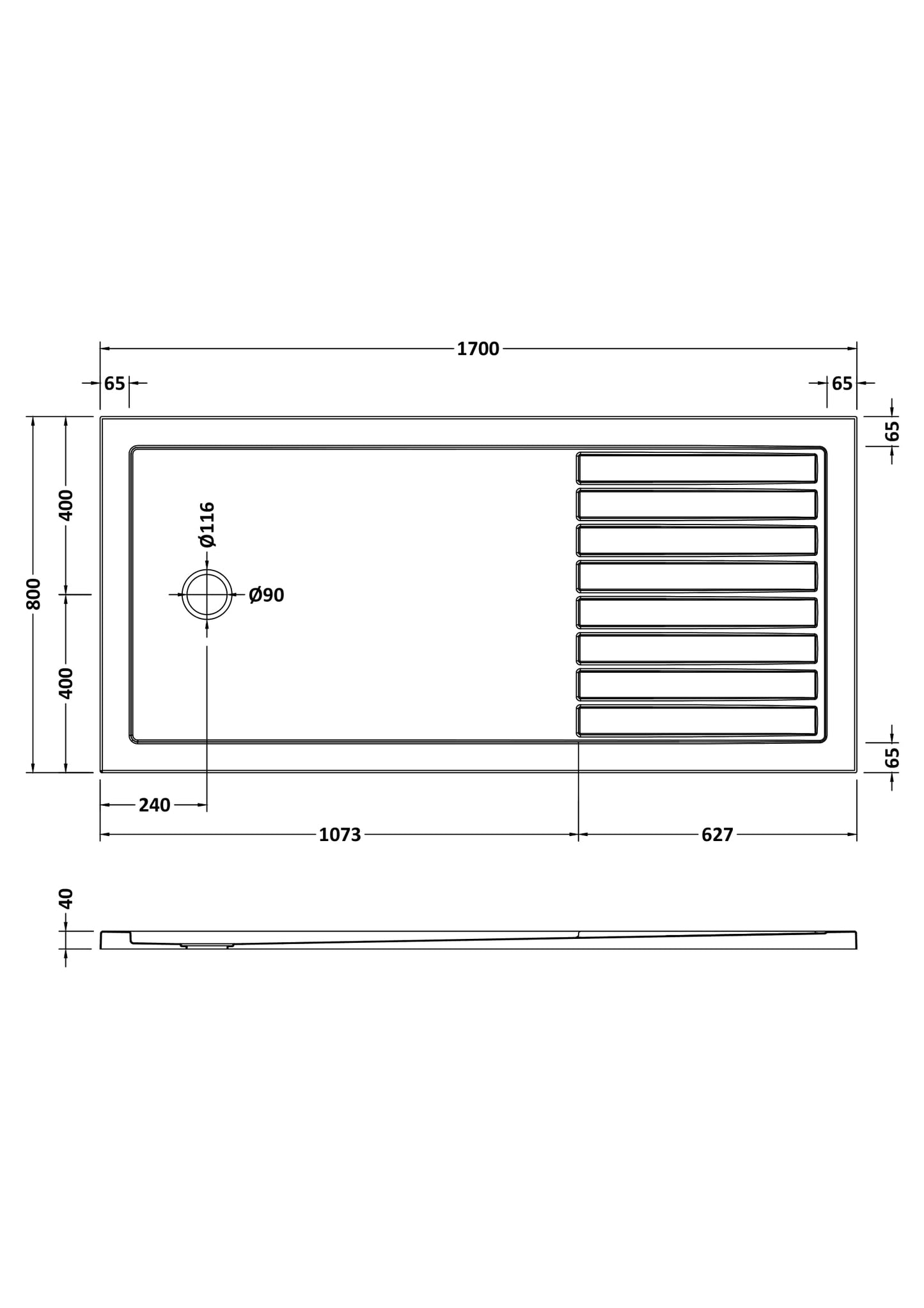 NUIE Slip Resistant Rectangular Walk-In Shower Tray 1700 x 800mm
