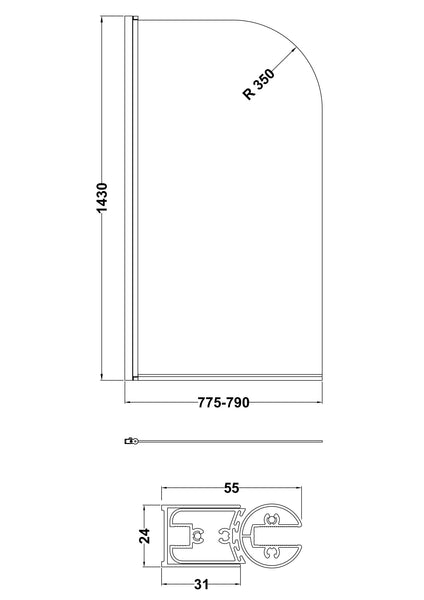 NUIE Round Bath Screen - 6mm