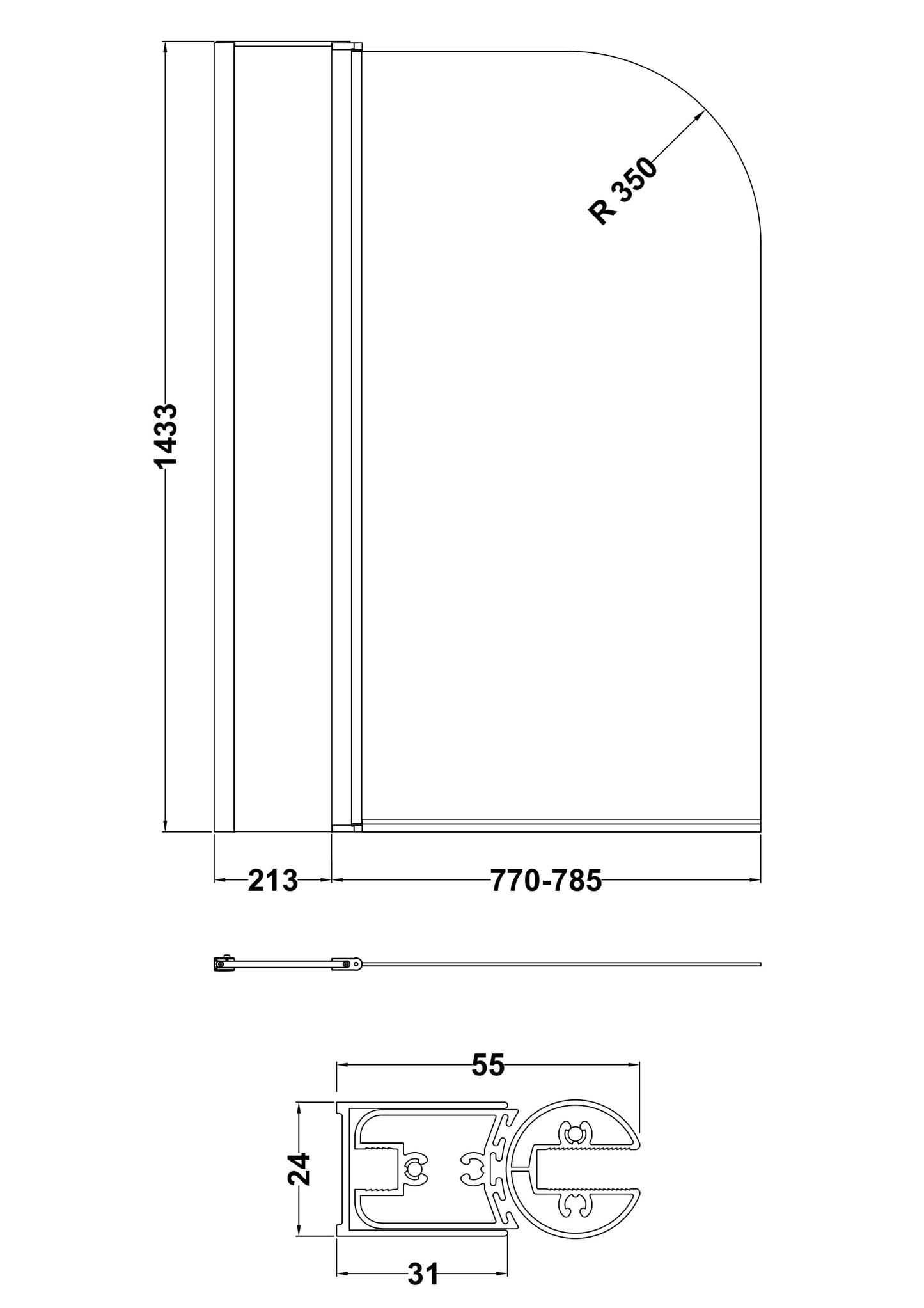 NUIE Round Bath Screen With Fixed Panel