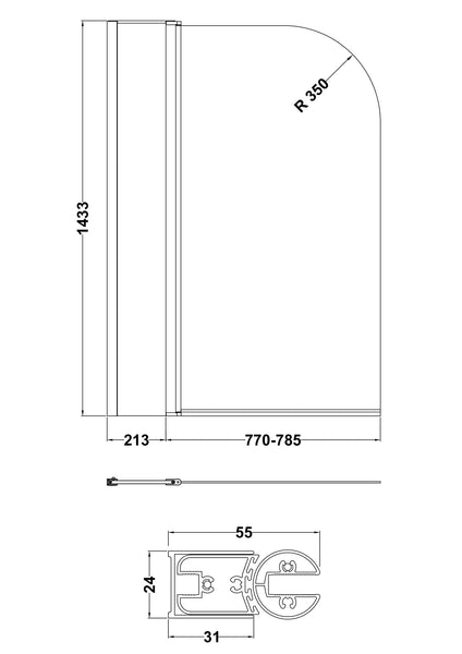 NUIE Round Bath Screen With Fixed Panel