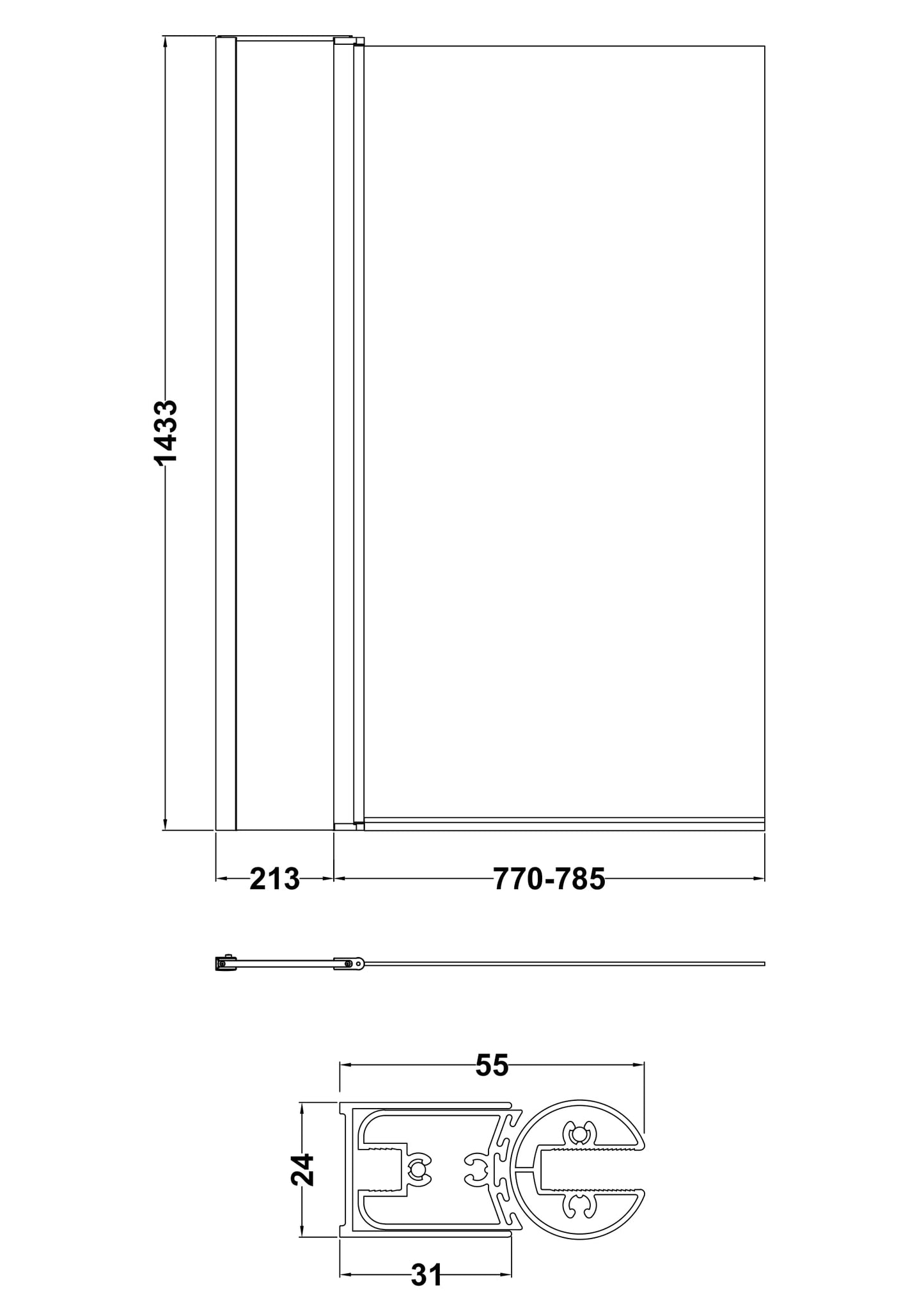 NUIE Square Bath Screen With Fixed Panel