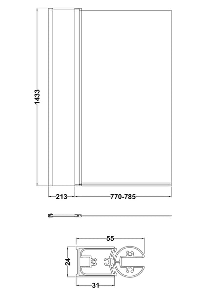 NUIE Square Bath Screen With Fixed Panel