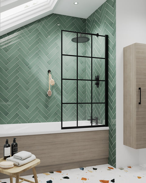 NUIE Square Black Framed Bath Screen