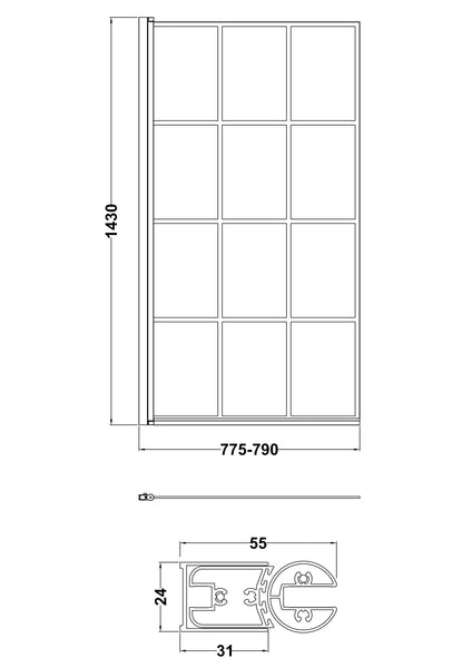 NUIE Square Black Framed Bath Screen