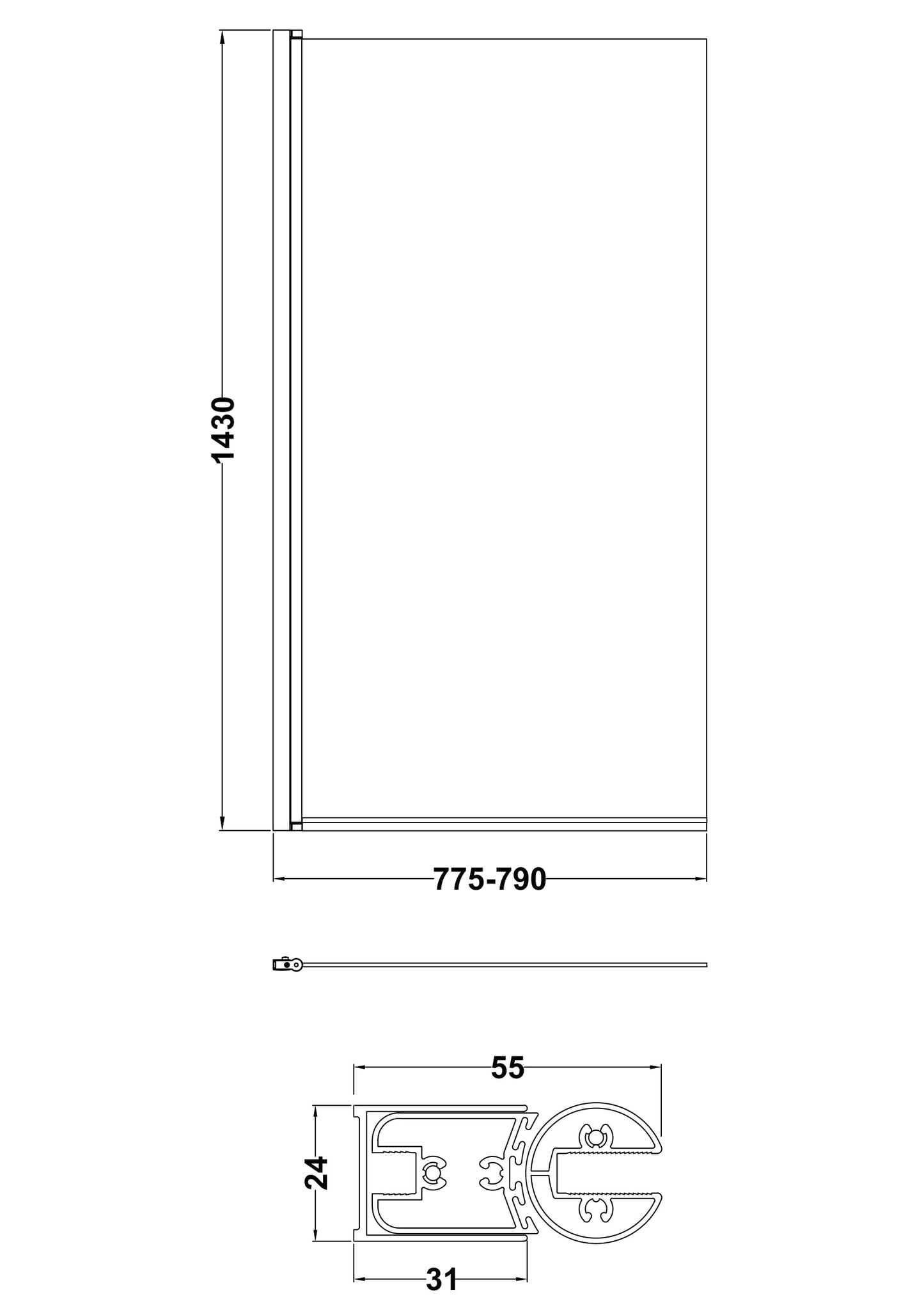 NUIE Square Bath Screen - 6mm