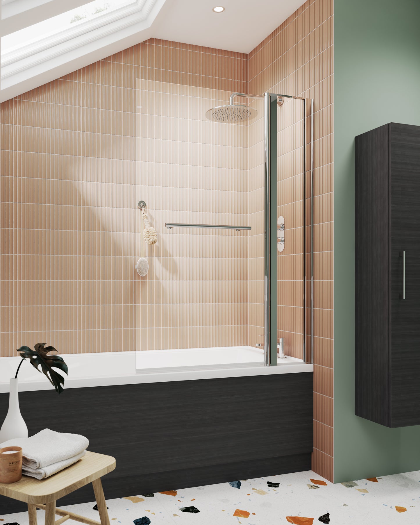 NUIE Square Bath Screen With Fixed Panel & Rail