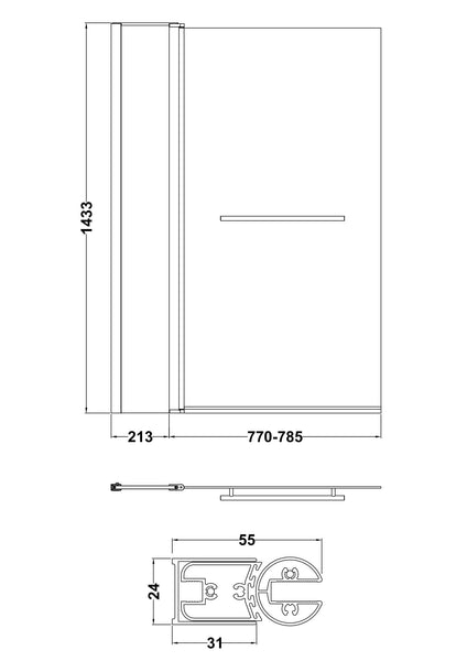 NUIE Square Bath Screen With Fixed Panel & Rail