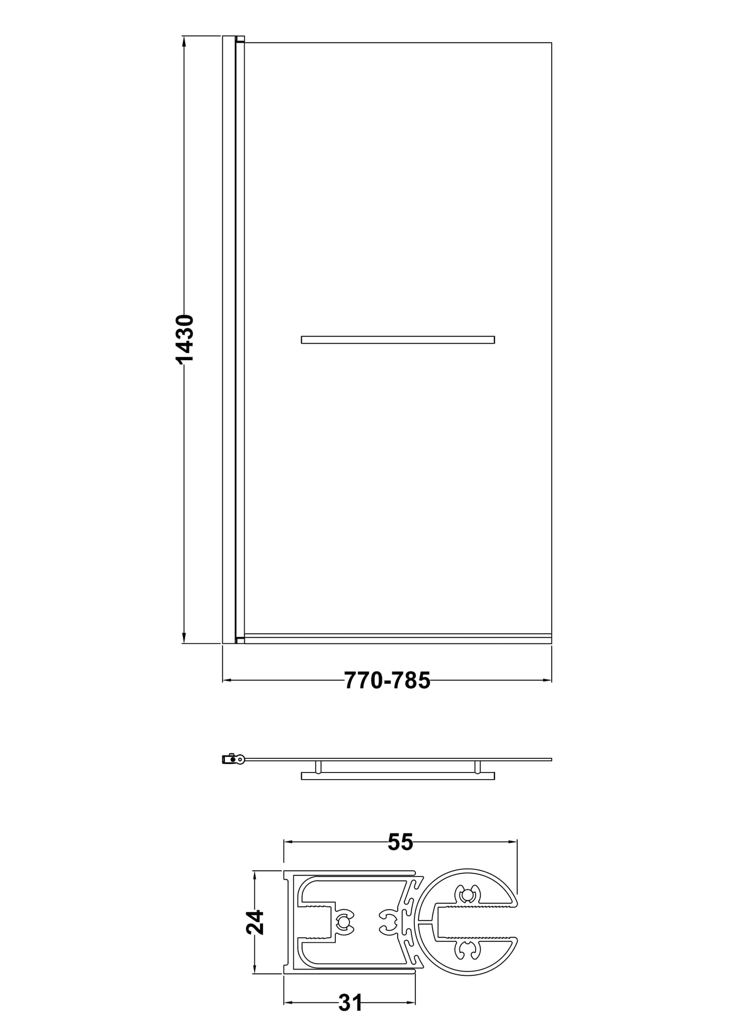 NUIE Square Bath Screen With Rail