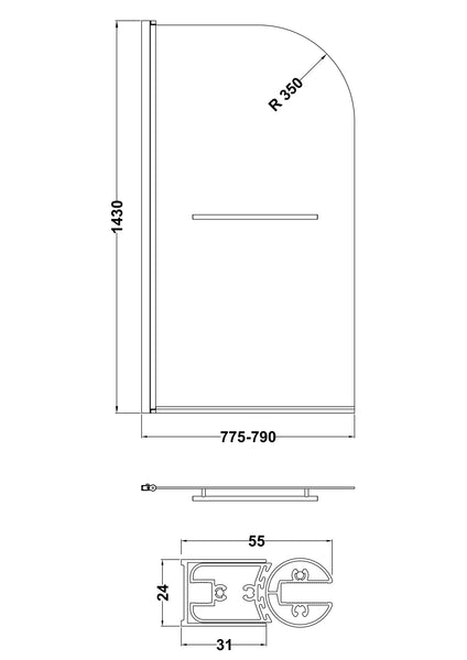 NUIE Round Bath Screen With Rail