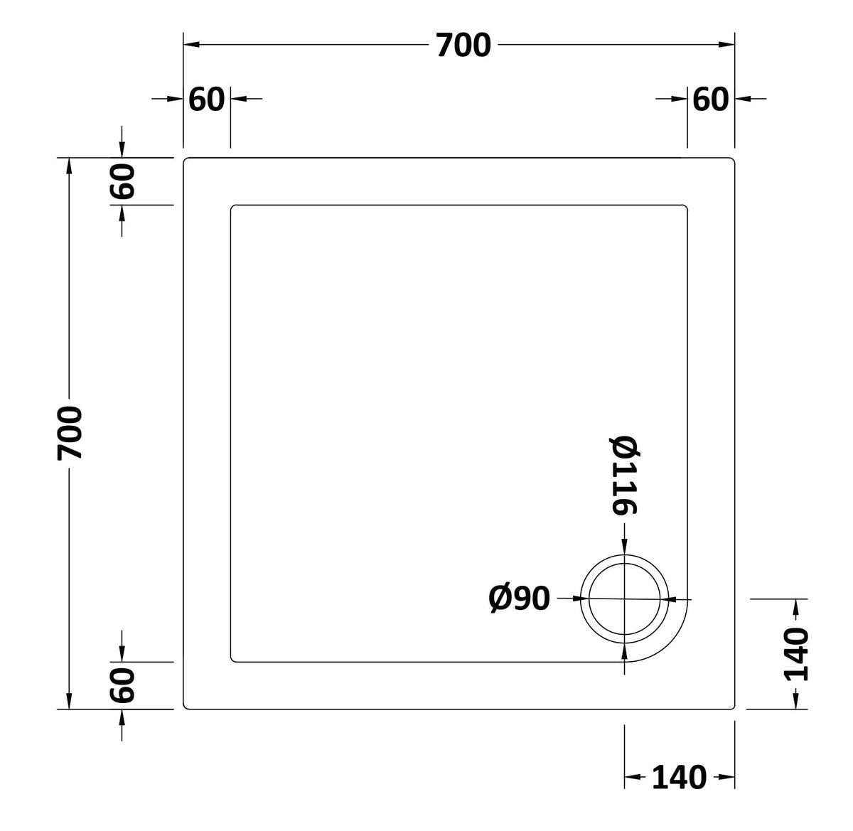NUIE Square Shower Tray 700 x 700mm