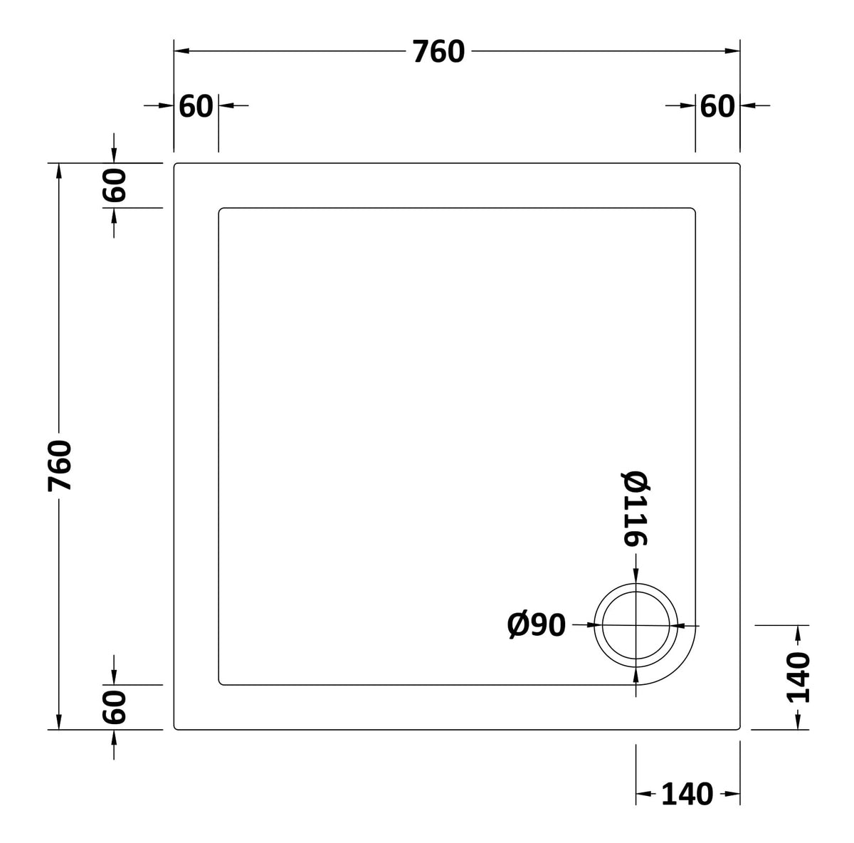 NUIE Square Shower Tray 760 x 760mm