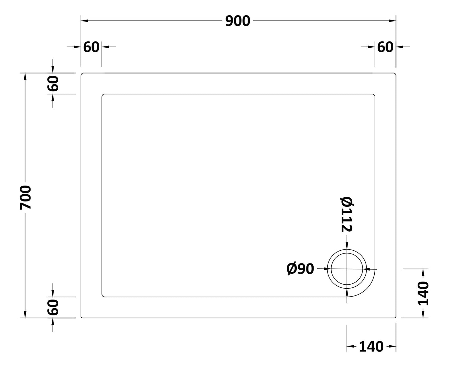 NUIE Rectangular Shower Tray 900 x 700mm