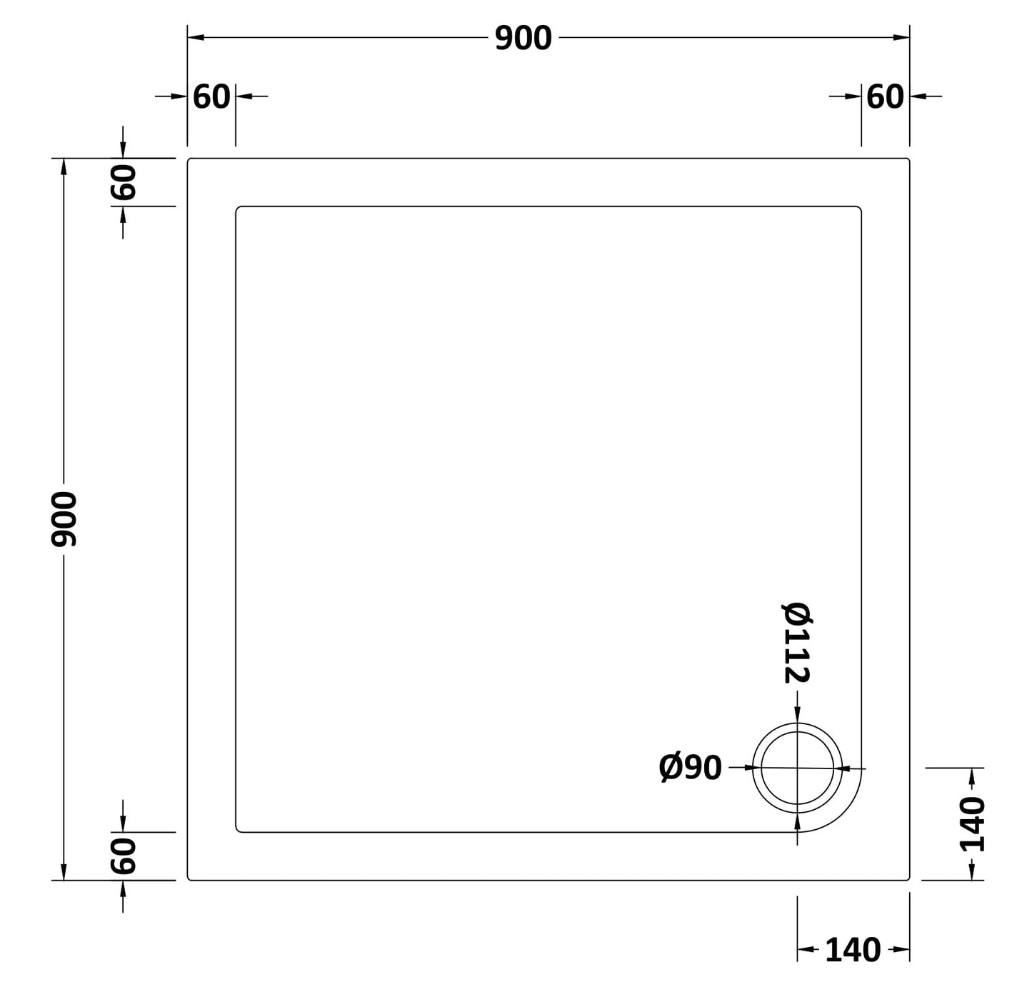 NUIE Square Shower Tray 900 x 900mm