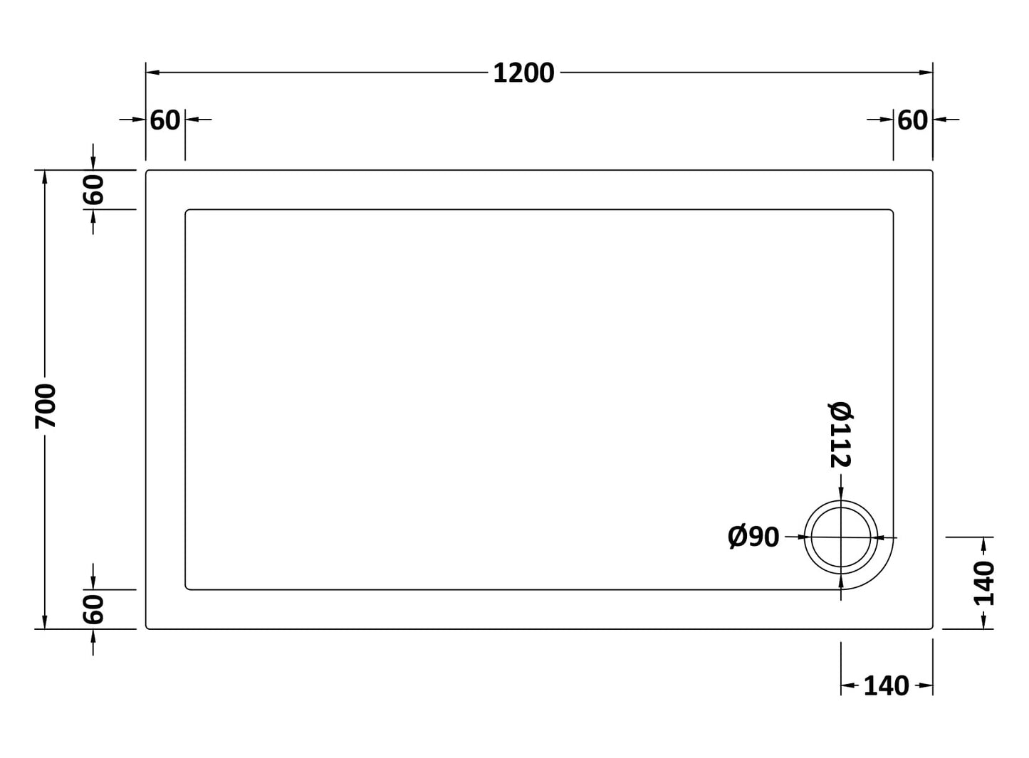 NUIE Rectangular Shower Tray 1200 x 700mm