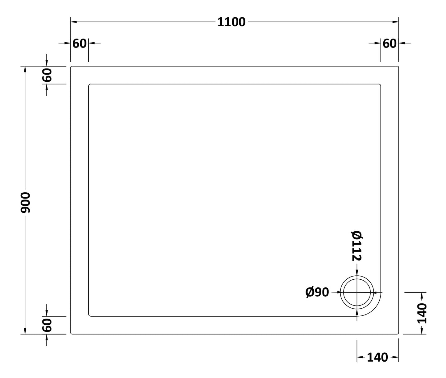 NUIE Rectangular Shower Tray 1100 x 900mm