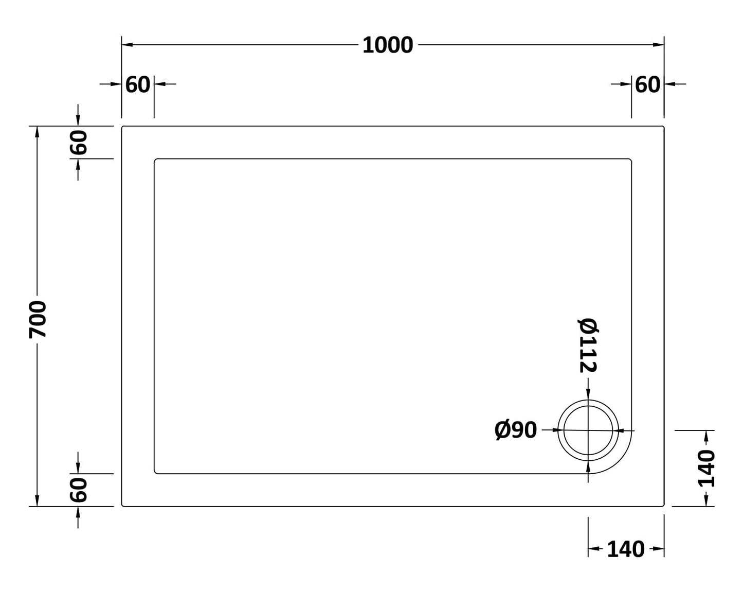 NUIE Rectangular Shower Tray 1000 x 700mm