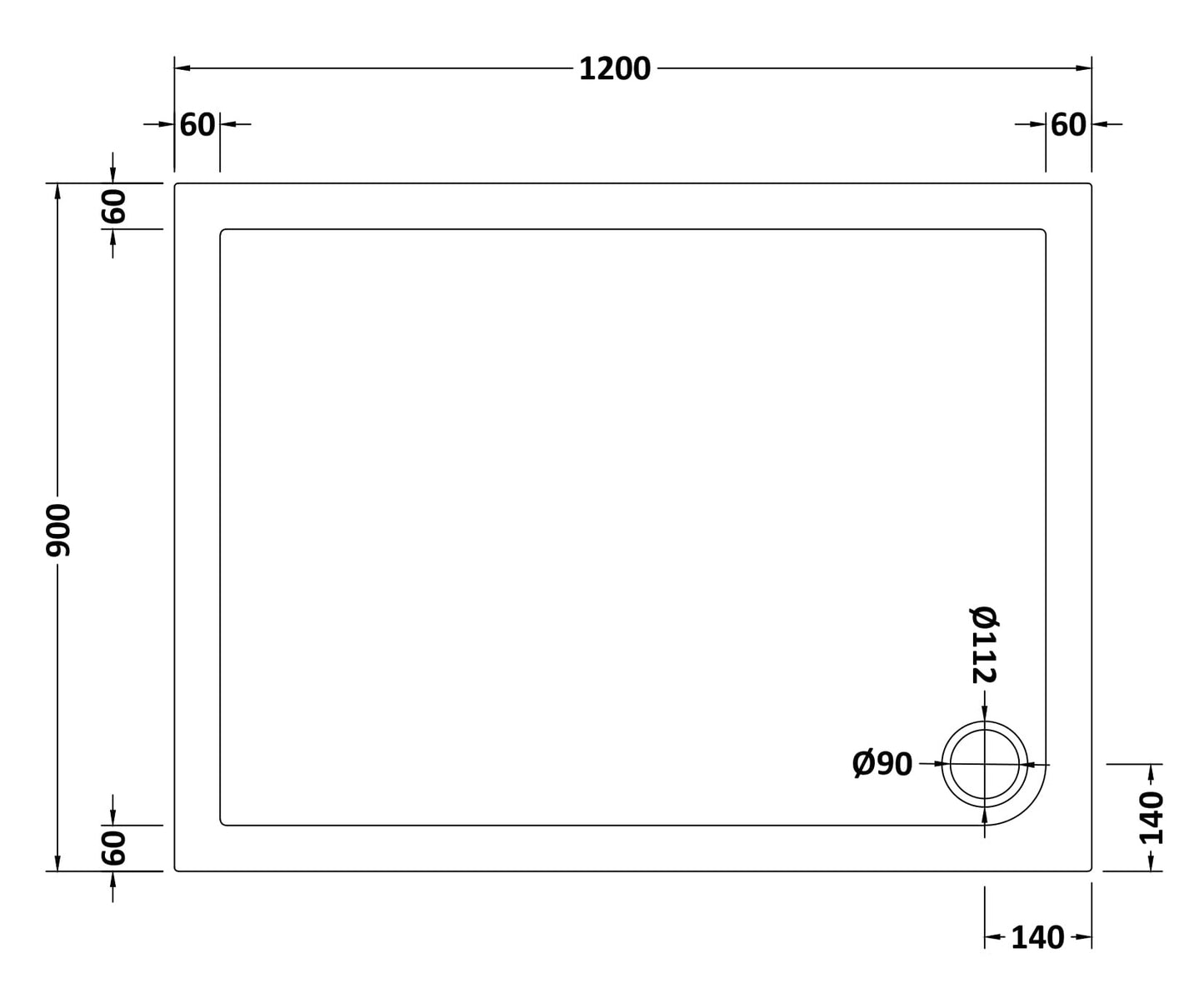 NUIE Rectangular Shower Tray 1200 x 900mm