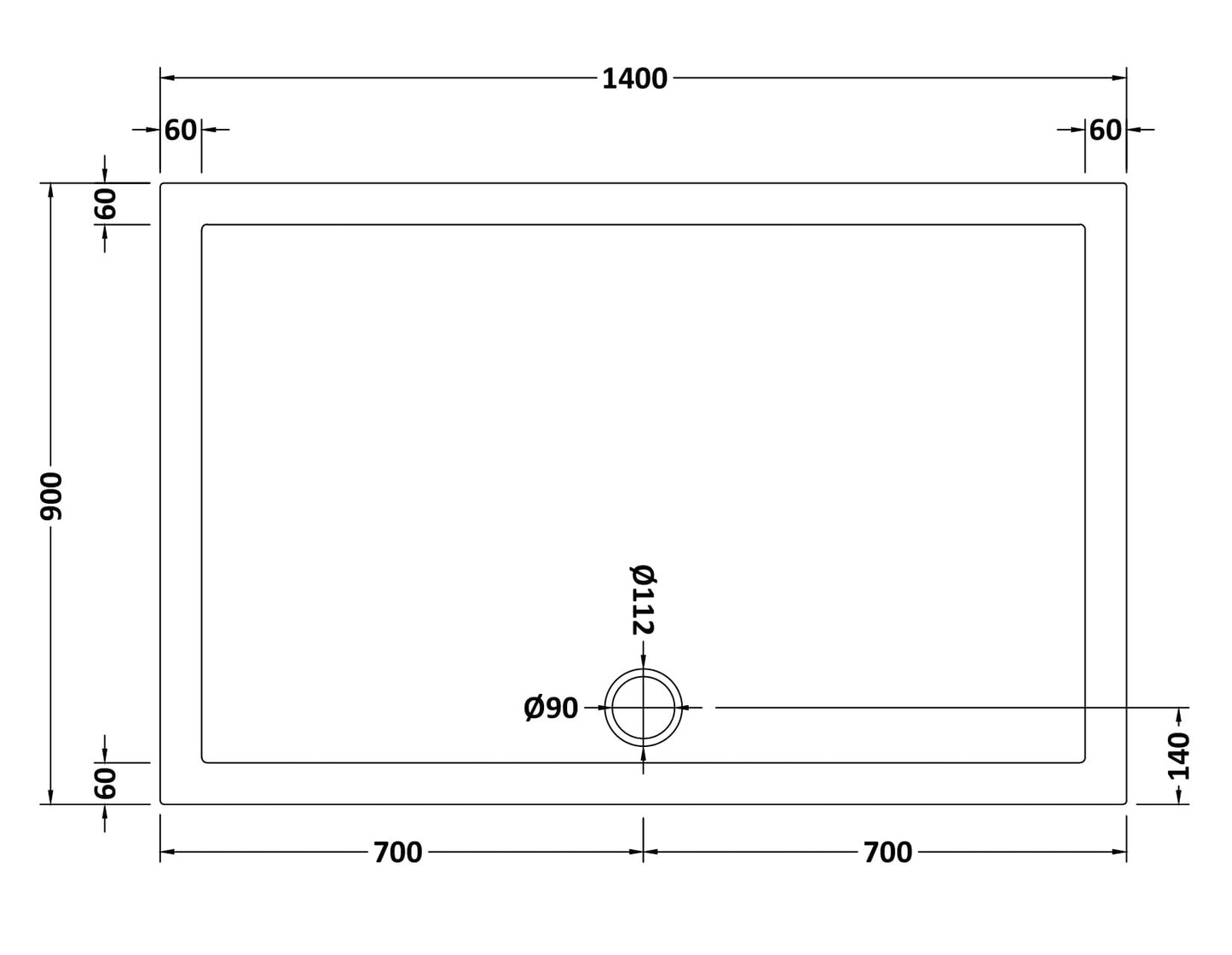 NUIE Rectangular Shower Tray 1400 x 900mm
