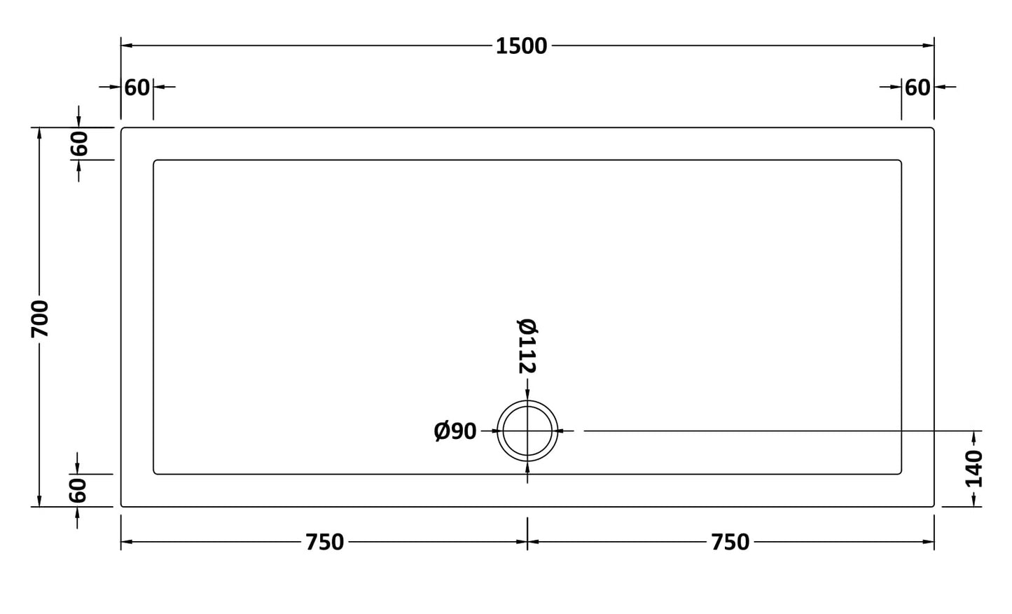 NUIE Rectangular Shower Tray 1500 x 700mm