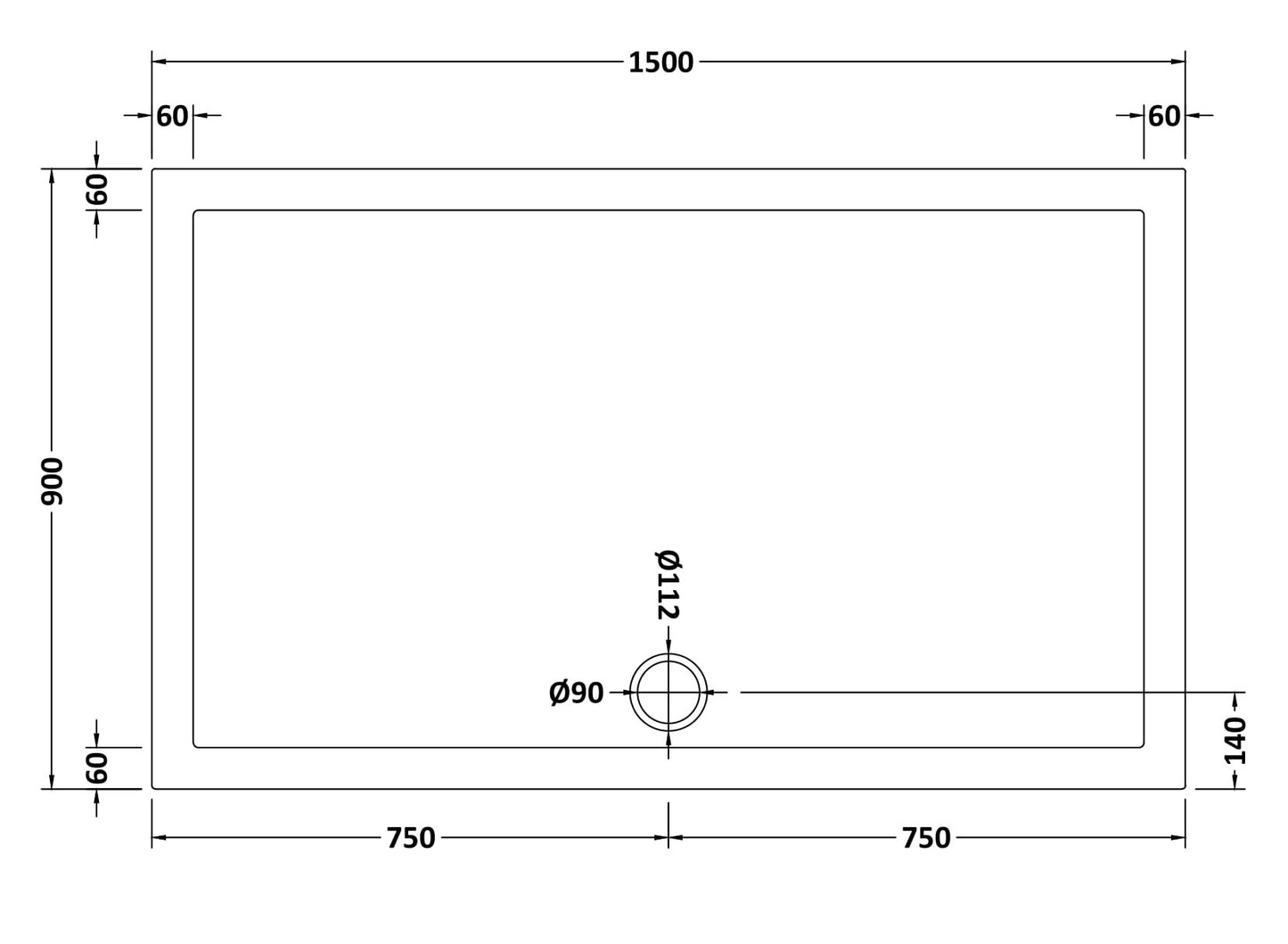 NUIE Rectangular Shower Tray 1500 x 900mm