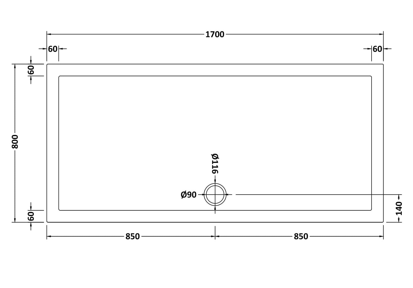 NUIE Rectangular Shower Tray 1700 x 800mm