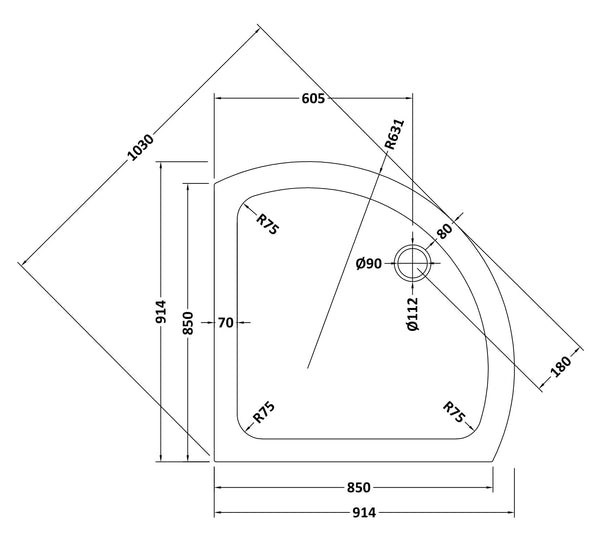 NUIE Single Entry Shower Tray 914x914mm