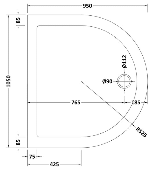 NUIE D Shape Shower Tray 1050mm