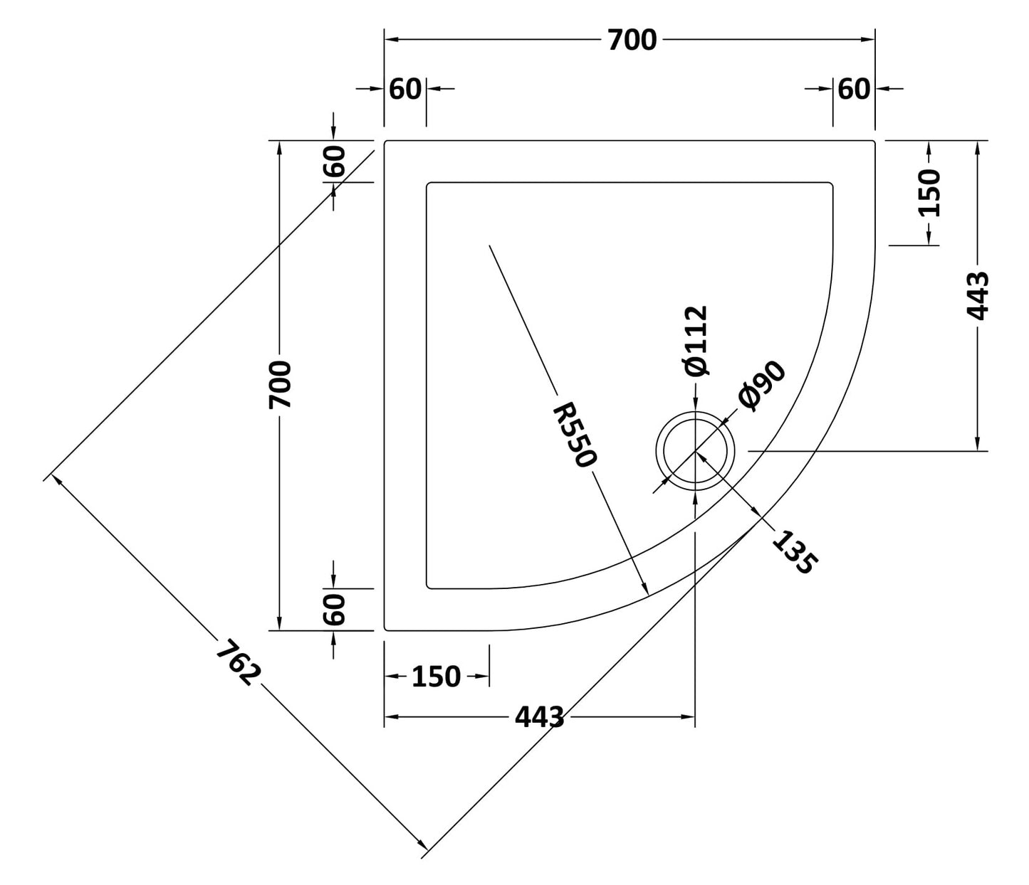 NUIE Quadrant Shower Tray 700 x 700mm