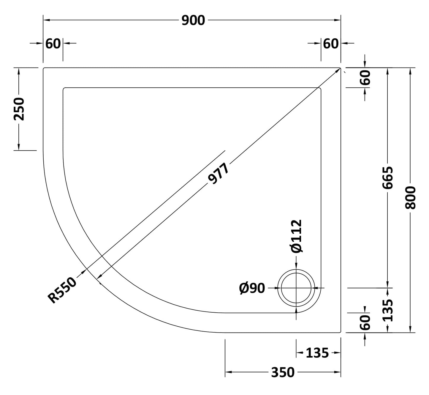 NUIE Offset Quad Shower Tray LH 900 x 800mm