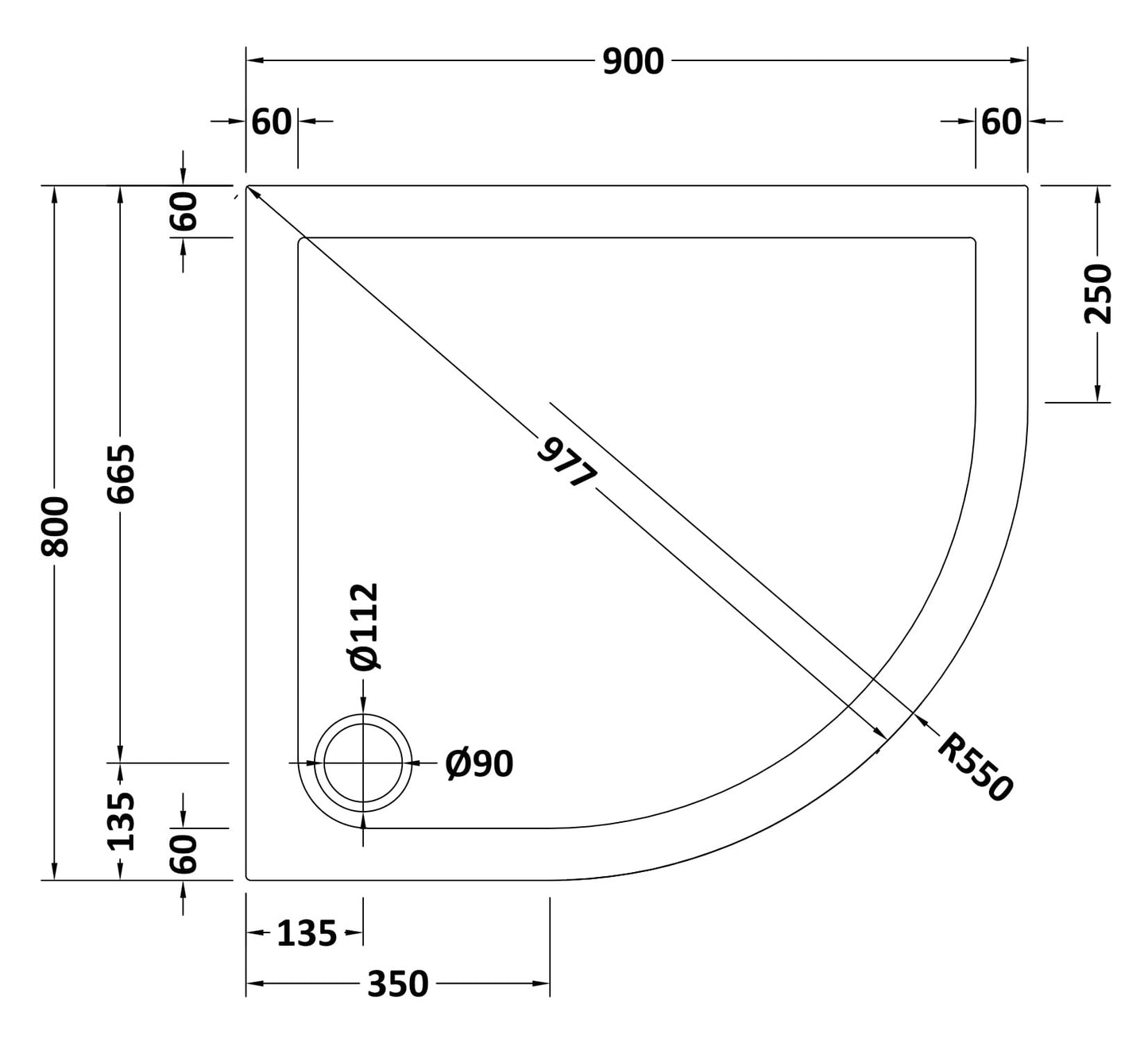 NUIE Offset Quad Shower Tray RH 900 x 800mm