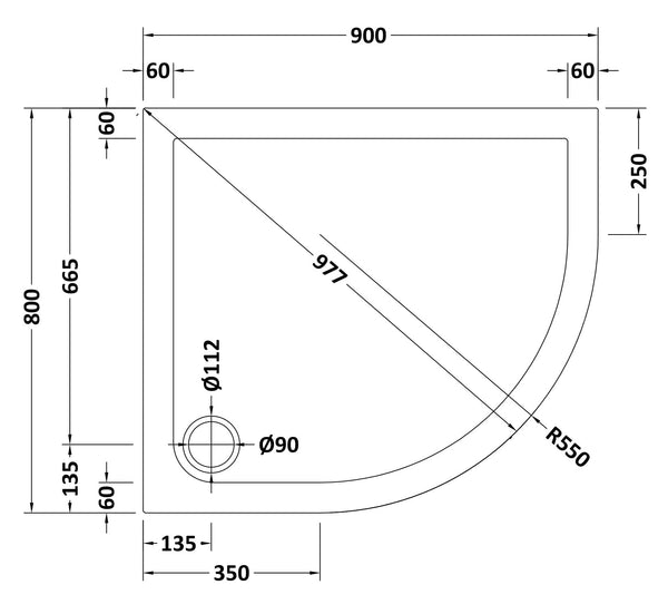 NUIE Offset Quad Shower Tray RH 900 x 800mm