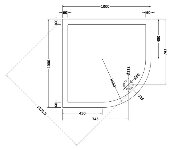 NUIE Quad Shower Tray 1000 x 1000mm