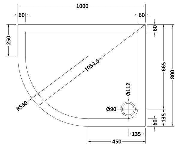 NUIE Offset Quad Shower Tray LH 1000 x 800mm