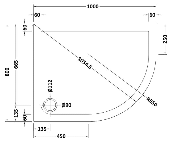 NUIE Offset Quad Shower Tray RH 1000 x 800mm