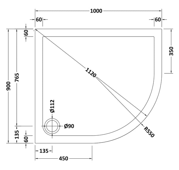 NUIE Offset Quad Shower Tray 1000 x 900mm RH