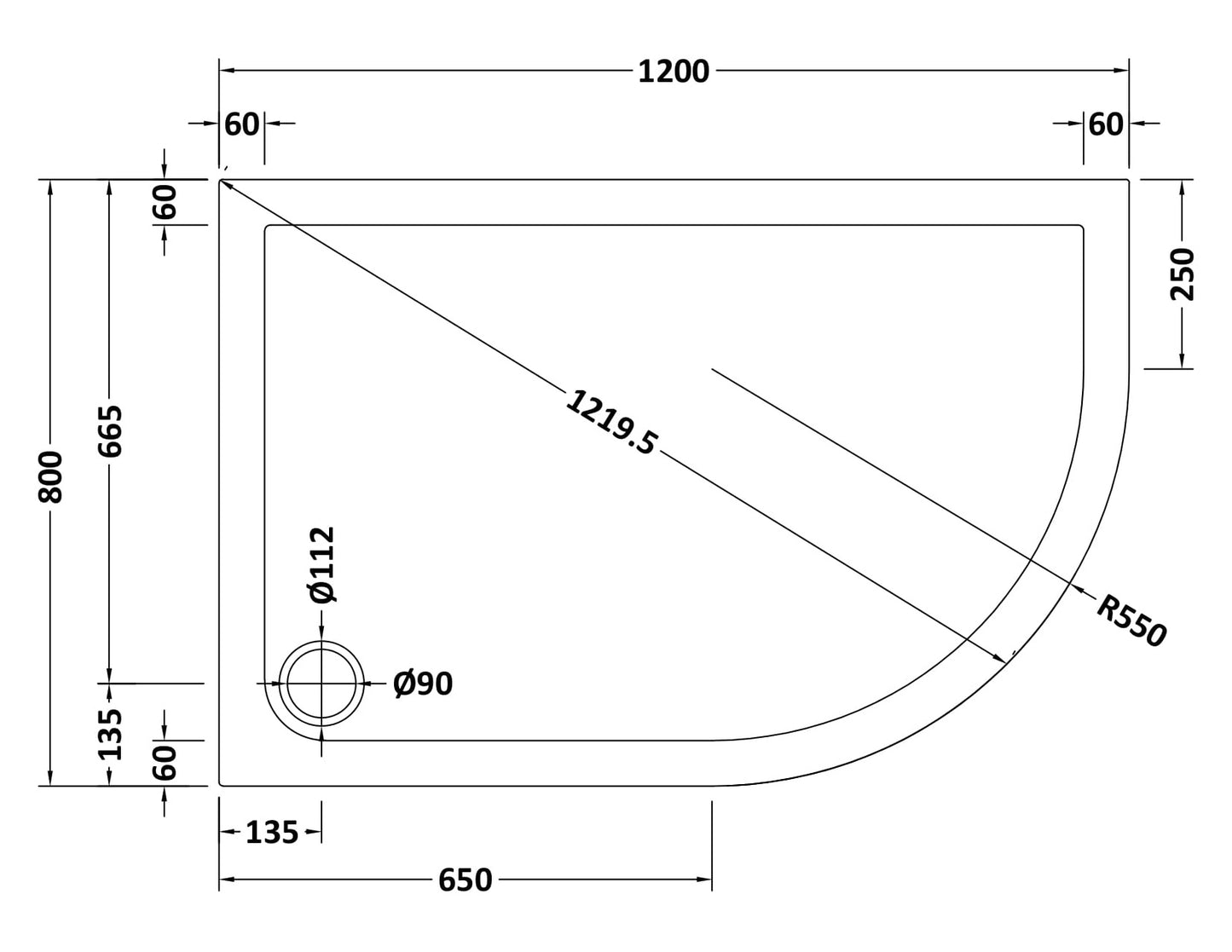 NUIE Offset Quad Shower Tray RH 1200 x 800mm