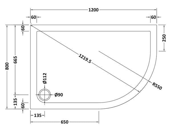 NUIE Offset Quad Shower Tray RH 1200 x 800mm