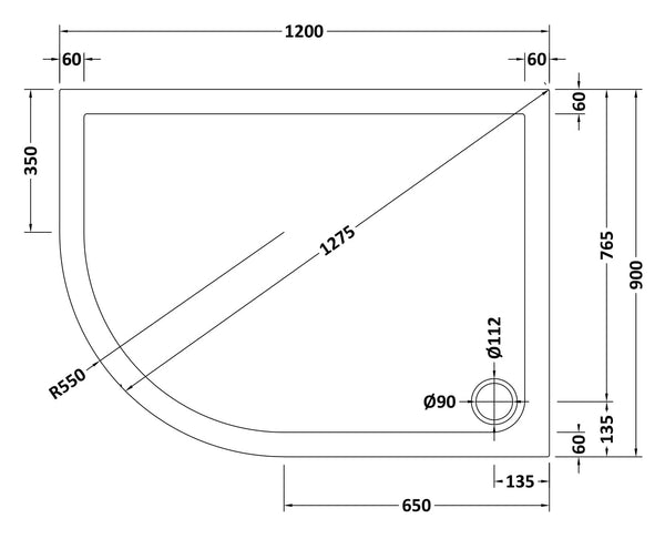 NUIE Offset Quad Shower Tray LH 1200 x 900mm