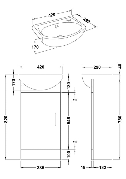 NUIE 420mm Cabinet & Basin