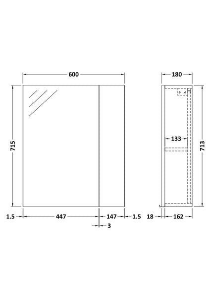 Hudson Reed 600mm Mirror Unit (75/25)