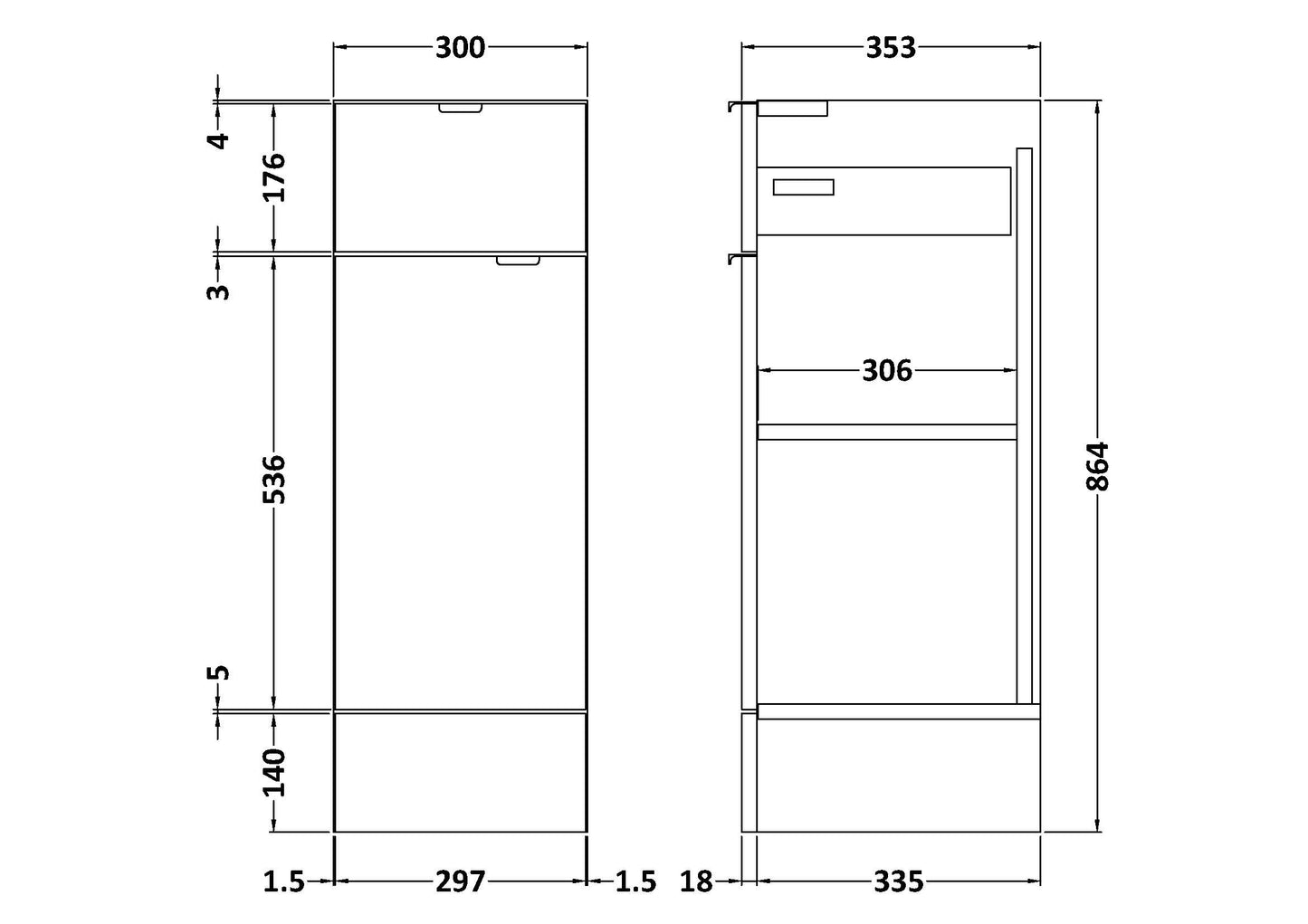 Hudson Reed 300mm Drawer Lined Unit