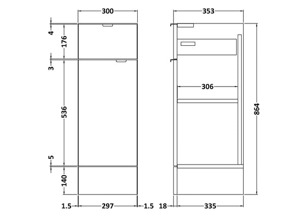 Hudson Reed 300mm Drawer Lined Unit