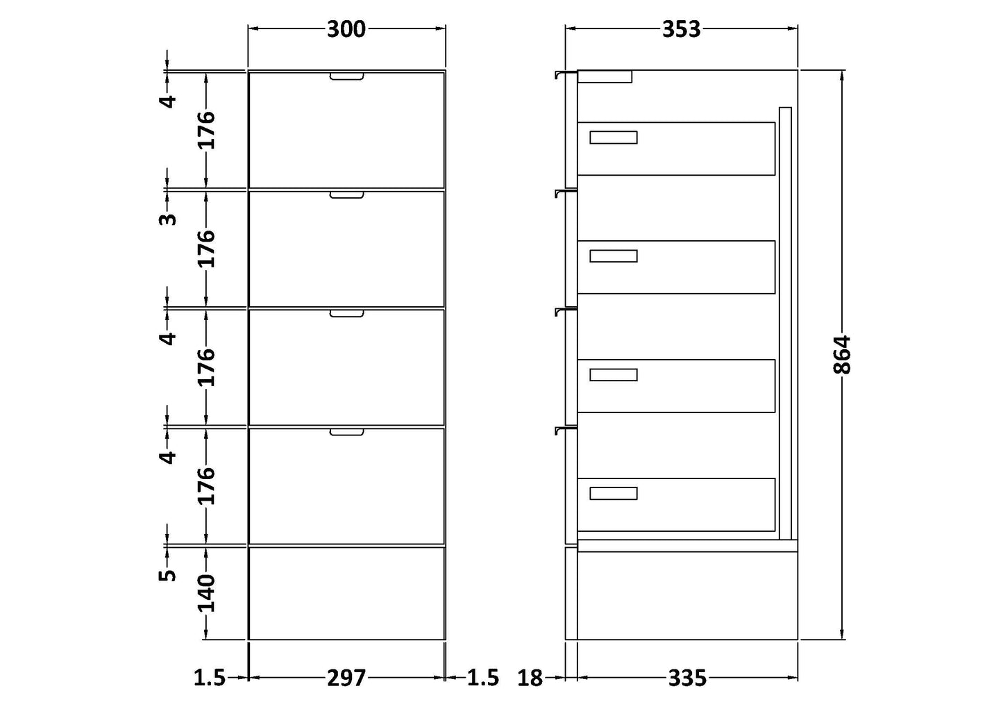 Hudson Reed 300mm Drawer Unit