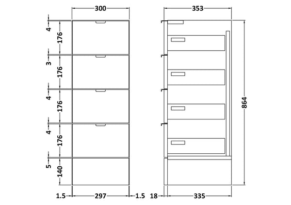 Hudson Reed 300mm Drawer Unit