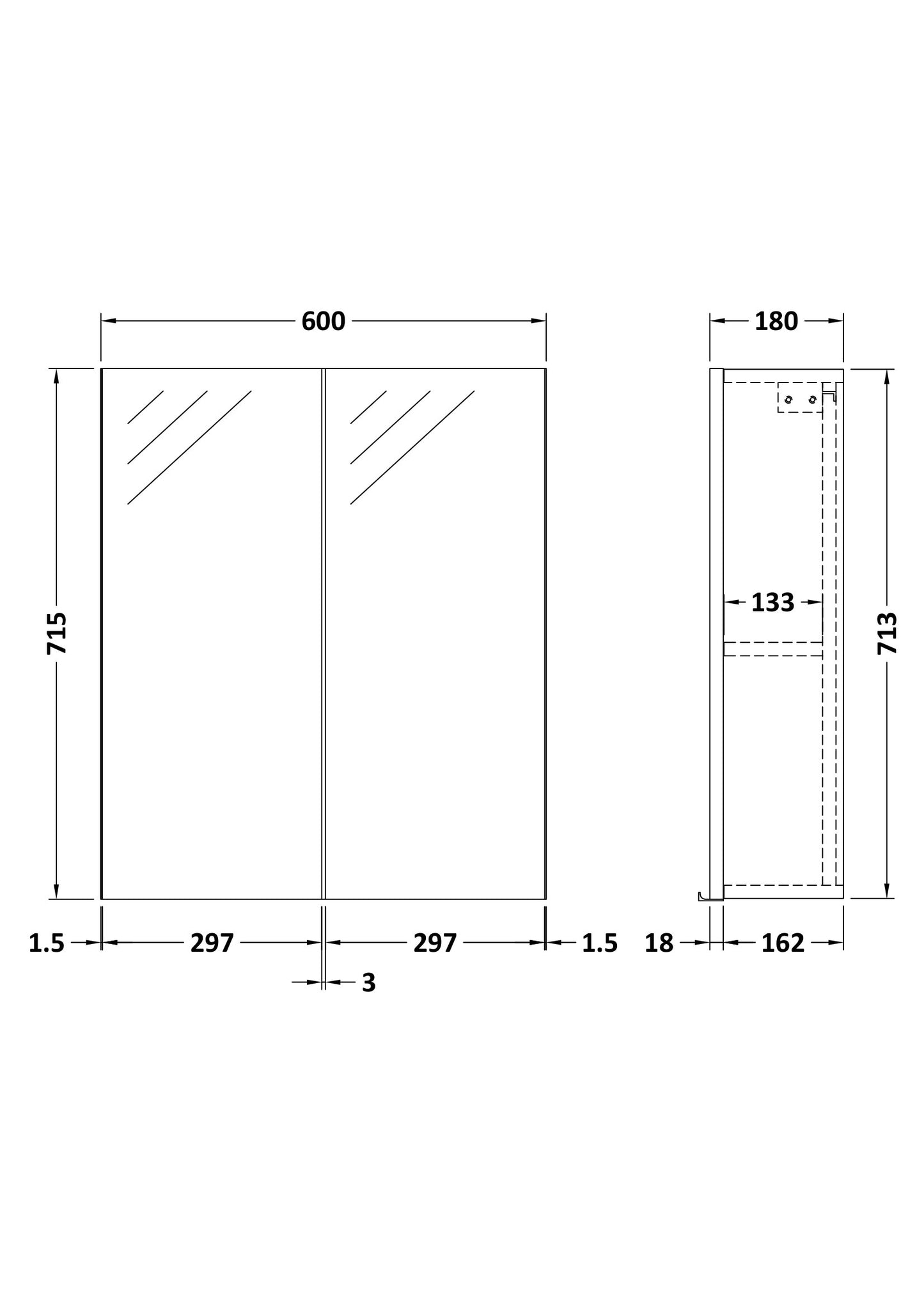 NUIE 600mm Mirror Unit (50/50)