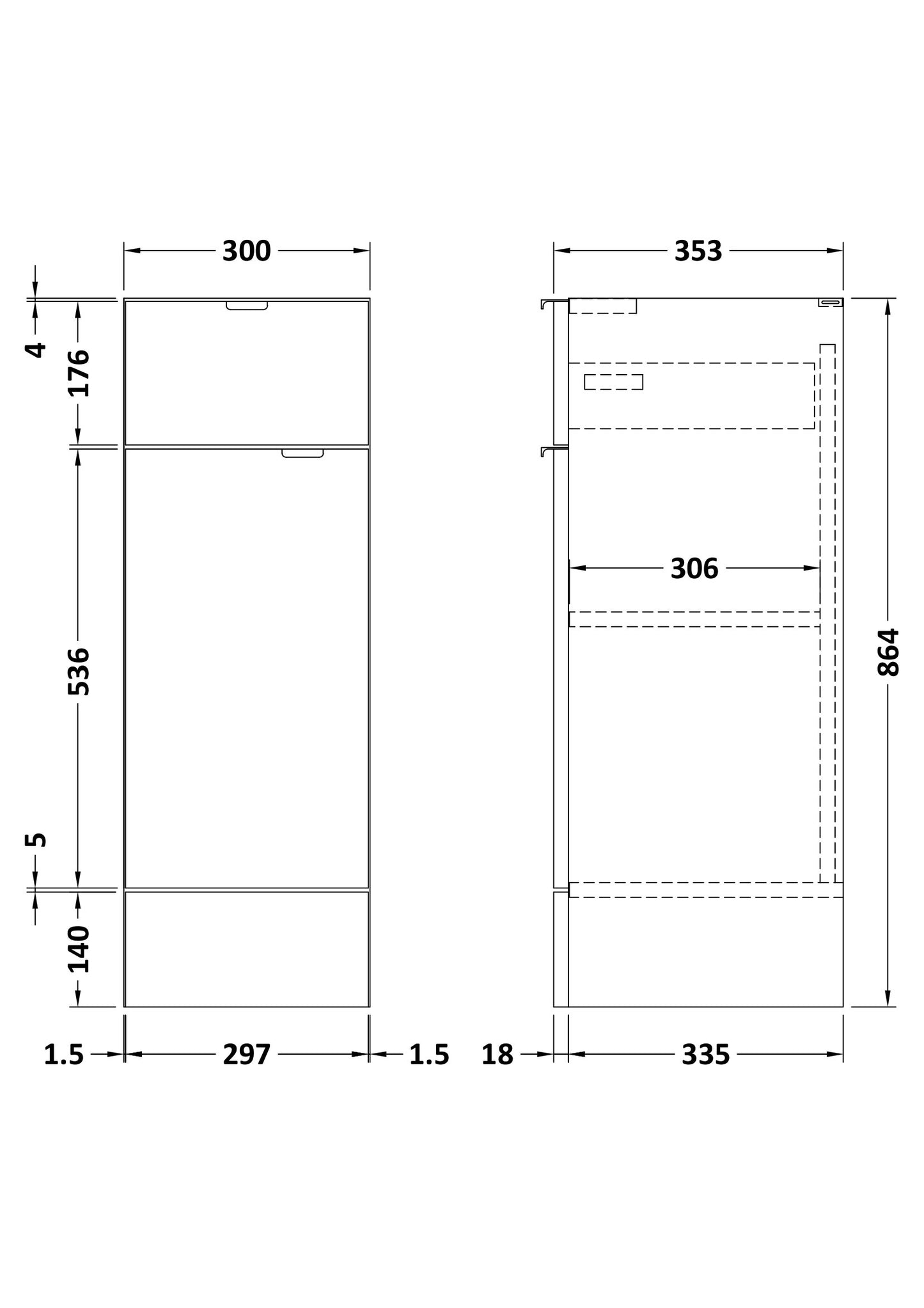 Hudson Reed 300mm Drawer Lined Unit