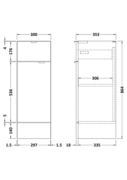 Hudson Reed 300mm Drawer Lined Unit